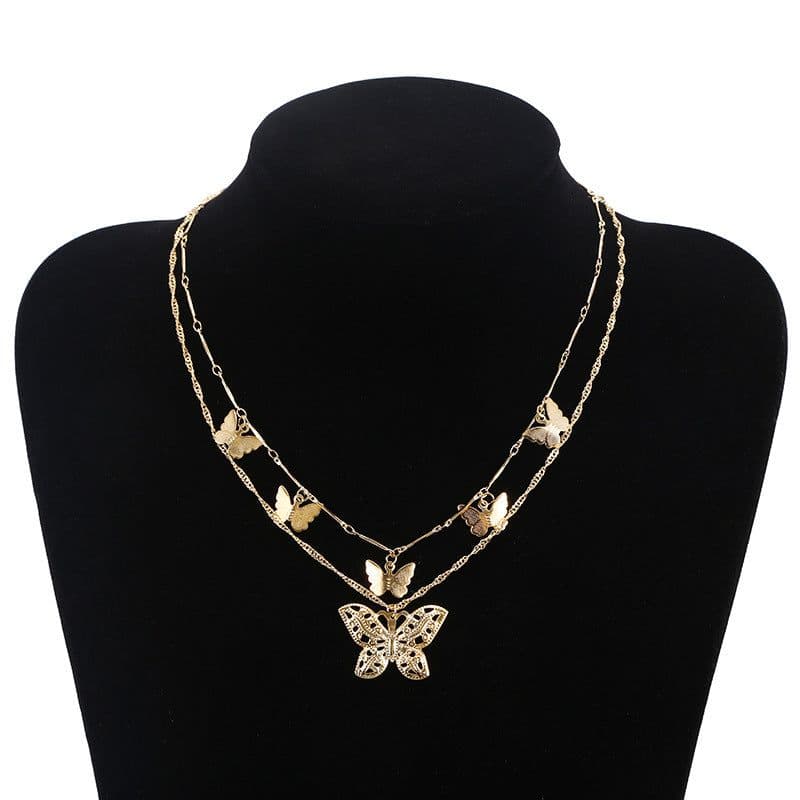 image-Women's Butterfly Pendant Multi-Layer Necklace Alloy Plated