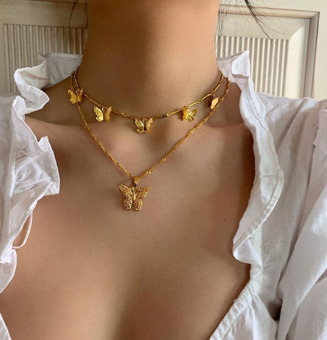 image-Women's Butterfly Pendant Multi-Layer Necklace Alloy Plated