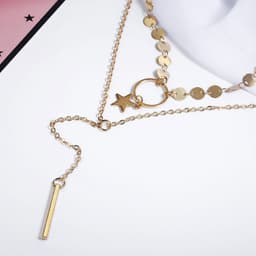 image-Sequin Star Tassel Double Layer Clavicle Necklace X195