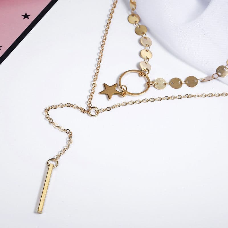 image-Sequin Star Tassel Double Layer Clavicle Necklace X195