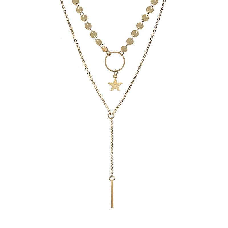 image-Sequin Star Tassel Double Layer Clavicle Necklace X195