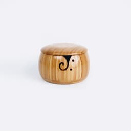 image-Three Apricot Bamboo Yarn Bowl with Lid - Round Storage Bowl