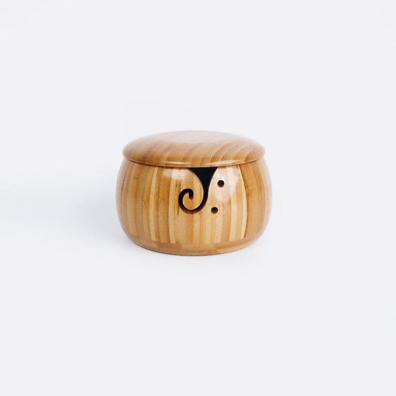 image-Three Apricot Bamboo Yarn Bowl with Lid - Round Storage Bowl