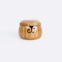 image-Three Apricot Bamboo Yarn Bowl with Lid - Round Storage Bowl