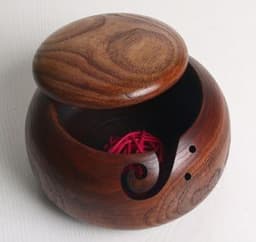 image-Three Apricot Bamboo Yarn Bowl with Lid - Round Storage Bowl