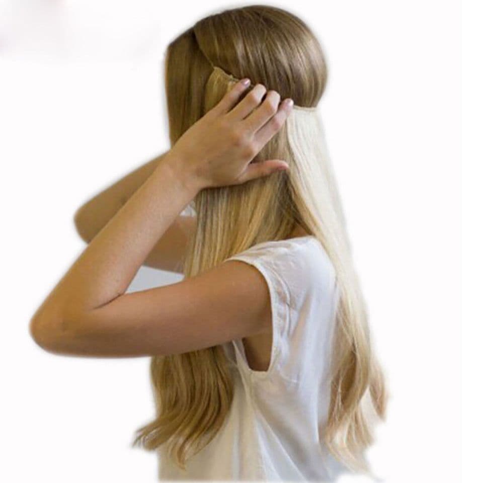 image-Seamless Wig Hair Extension Piece - Straight & Curly Styles