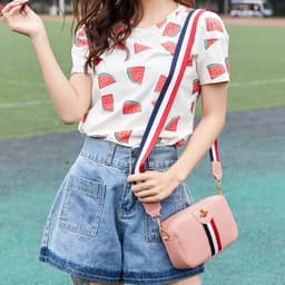 image-Women's PU Small Square Crossbody Bag with Phone Pocket Pink