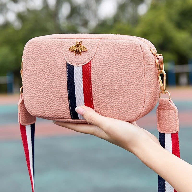 image-Women's PU Small Square Crossbody Bag with Phone Pocket Pink