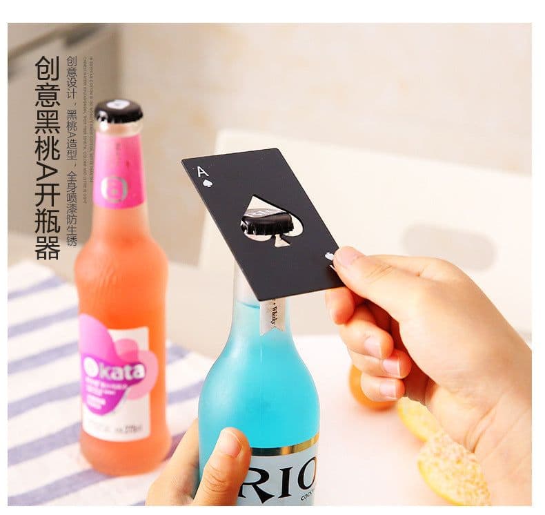 image-Stainless Steel Playing Card Spades A Bottle Opener