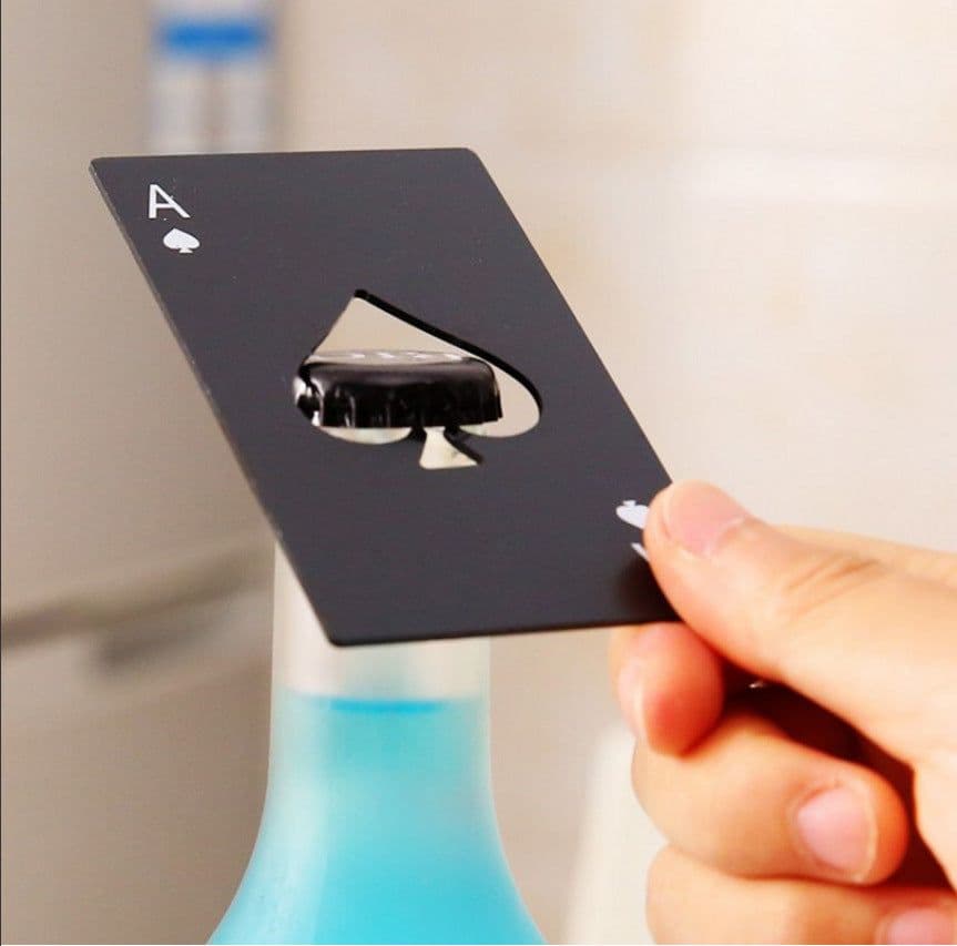 image-Stainless Steel Playing Card Spades A Bottle Opener