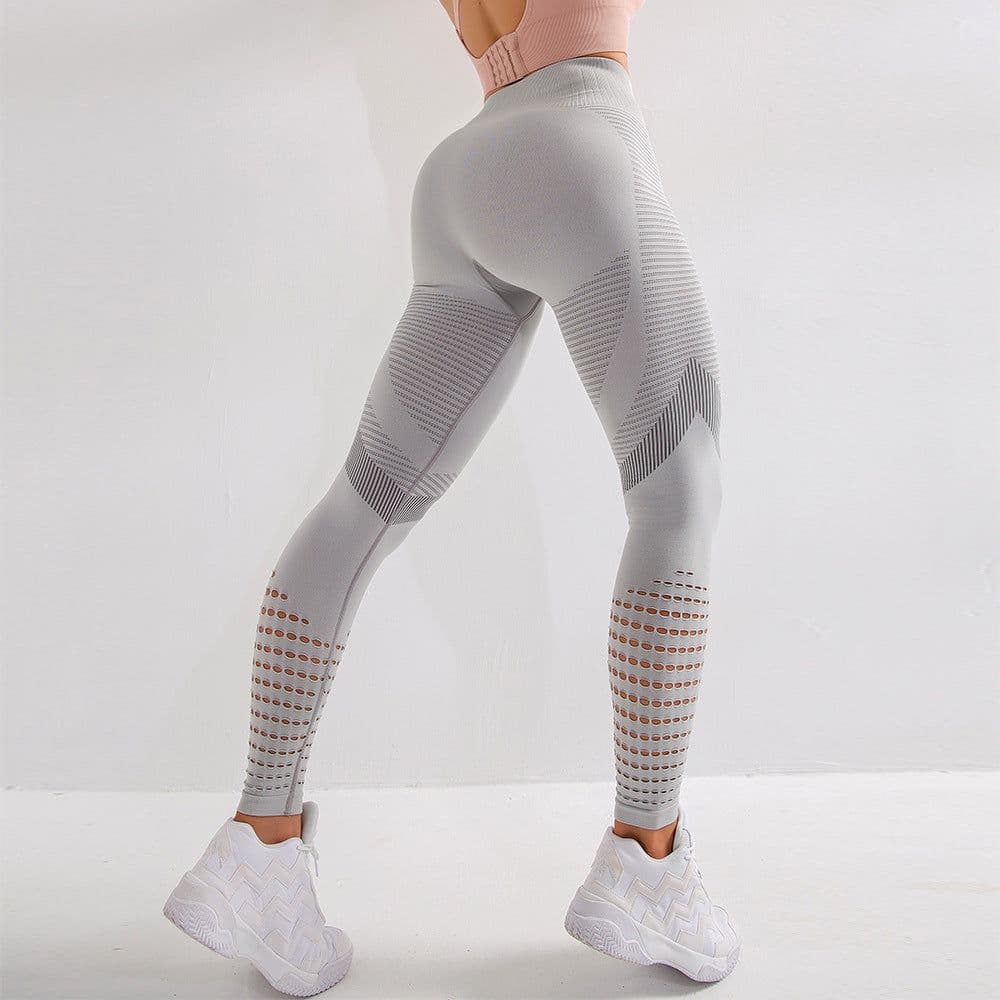 image-Women's High Waist Yoga Pants Hollow Out Striped Leggings
