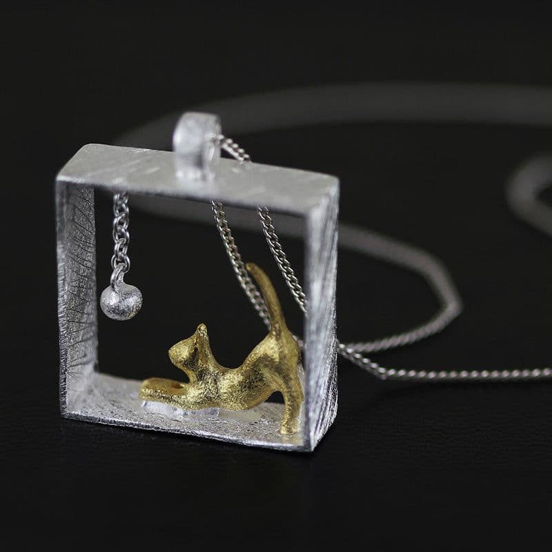 image-S925 Sterling Silver Cat Pendant for Women