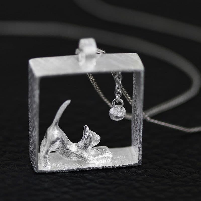 image-S925 Sterling Silver Cat Pendant for Women