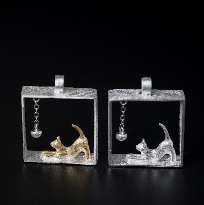 image-S925 Sterling Silver Cat Pendant for Women