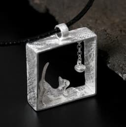 image-S925 Sterling Silver Cat Pendant for Women