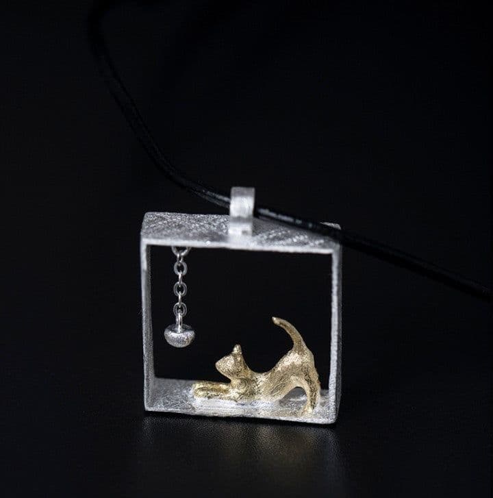 image-S925 Sterling Silver Cat Pendant for Women
