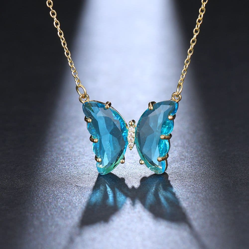 image-Women's Butterfly Crystal Zircon Necklace Clavicle Chain XT-G234