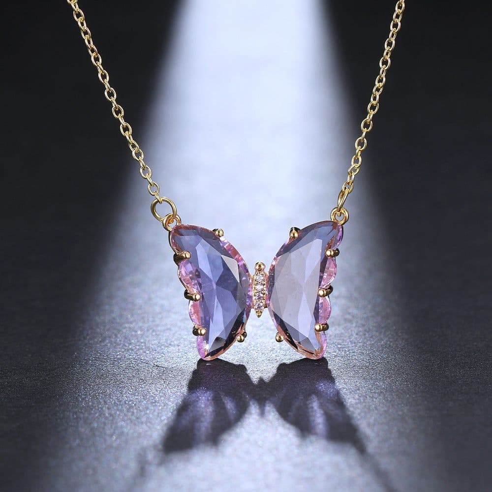 image-Women's Butterfly Crystal Zircon Necklace Clavicle Chain XT-G234