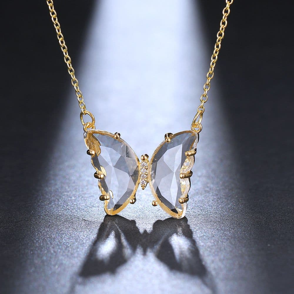 image-Women's Butterfly Crystal Zircon Necklace Clavicle Chain XT-G234