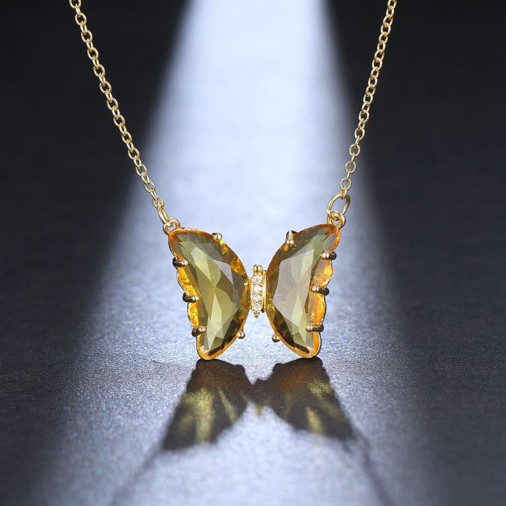 image-Women's Butterfly Crystal Zircon Necklace Clavicle Chain XT-G234
