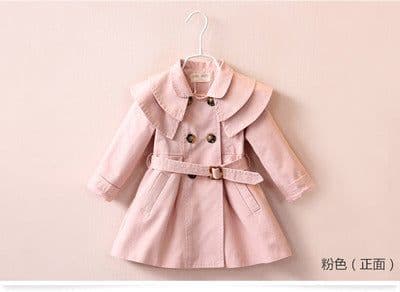 image-Girls Cotton Trench Coat Pink Double Breasted Windbreaker Ages 3-8