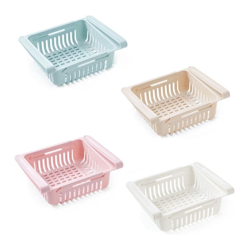 image-Refrigerator Pull-Out Storage Box Organizer Plastic Drawer