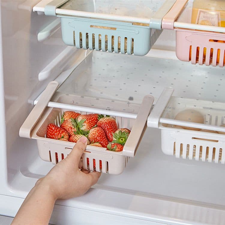 image-Refrigerator Pull-Out Storage Box Organizer Plastic Drawer