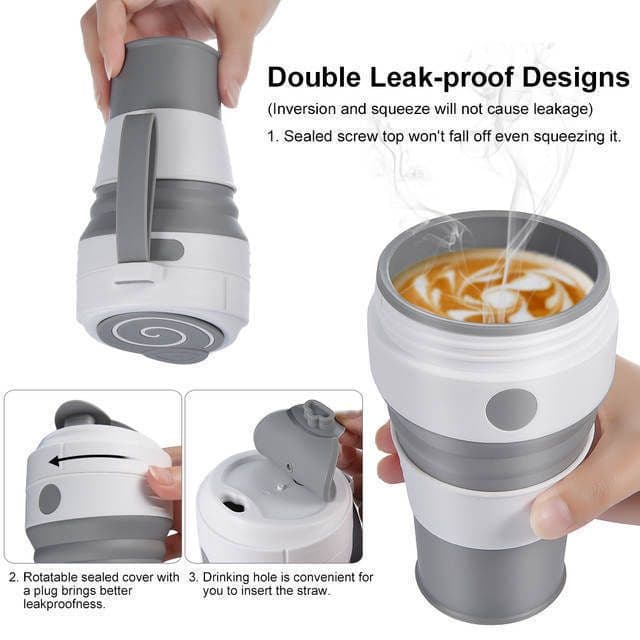 image-450ML Foldable Silicone Travel Mug with Leak-Proof Lid