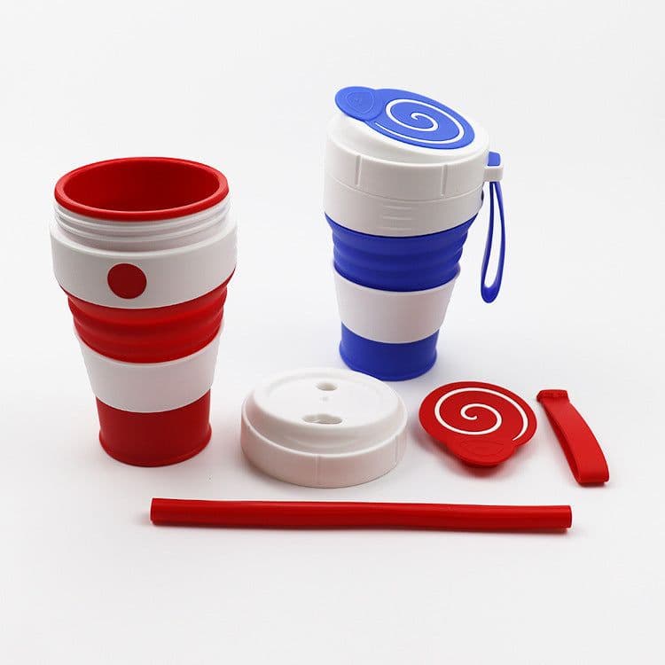 image-450ML Foldable Silicone Travel Mug with Leak-Proof Lid