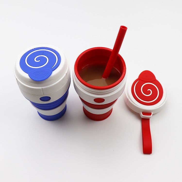 image-450ML Foldable Silicone Travel Mug with Leak-Proof Lid