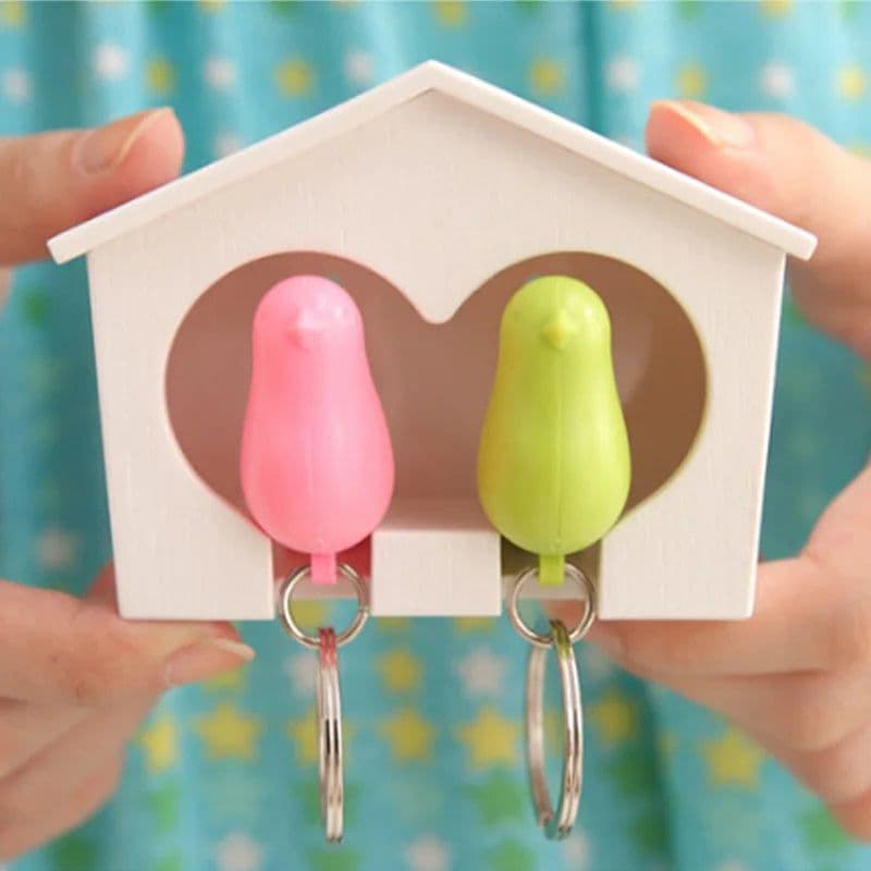image-Couple Bird House Keychain Key Holder with Key Ring