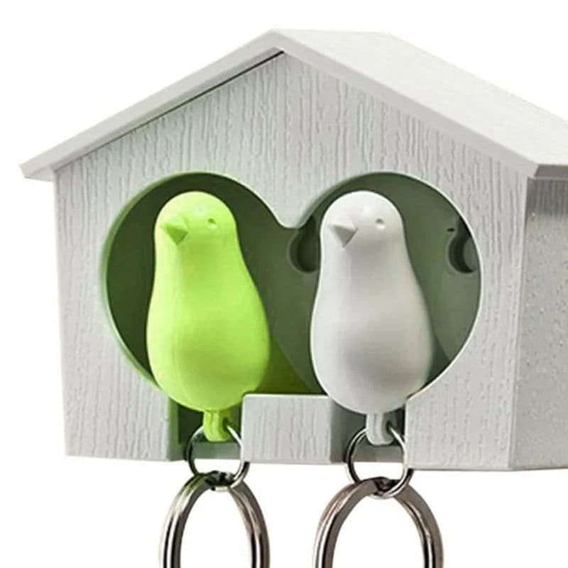 image-Couple Bird House Keychain Key Holder with Key Ring