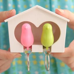 image-Couple Bird House Keychain Key Holder with Key Ring