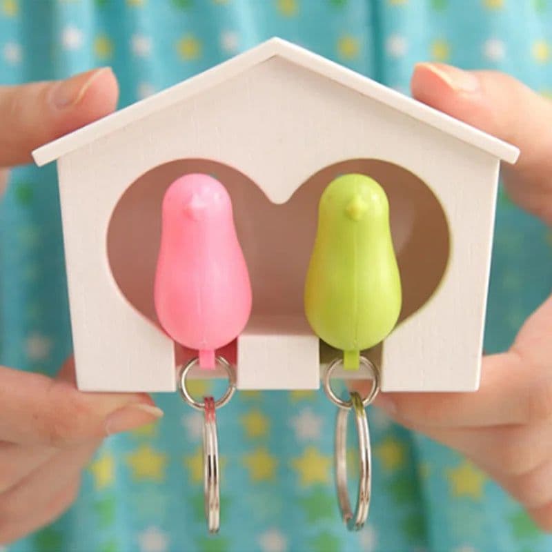 image-Couple Bird House Keychain Key Holder with Key Ring