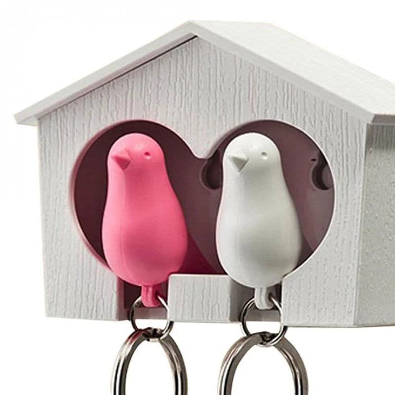 image-Couple Bird House Keychain Key Holder with Key Ring