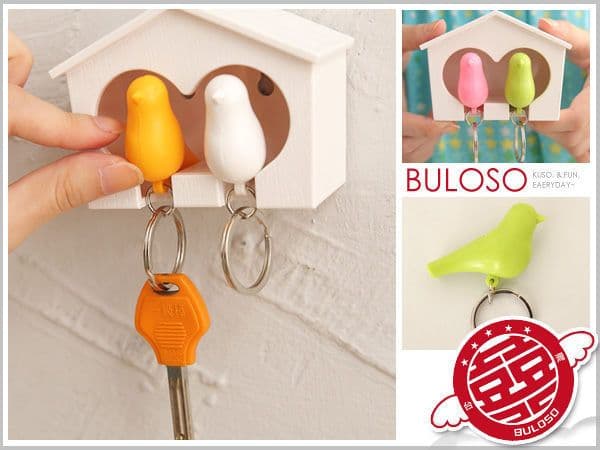 image-Couple Bird House Keychain Key Holder with Key Ring