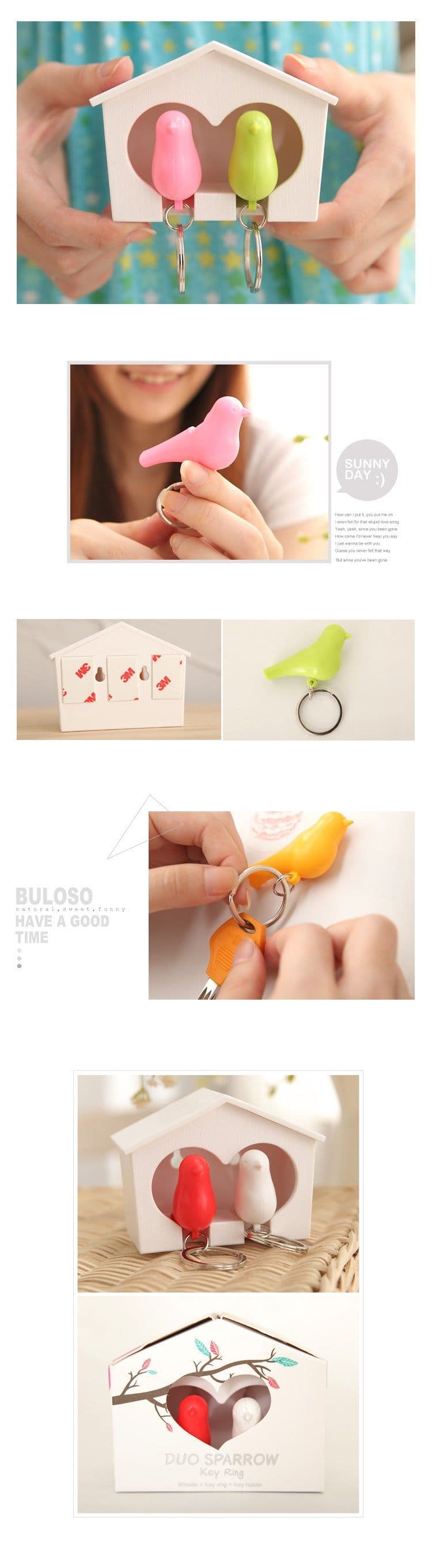 image-Couple Bird House Keychain Key Holder with Key Ring