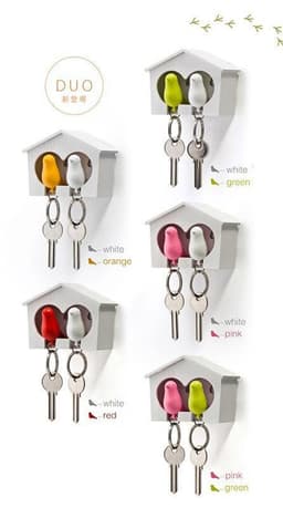 image-Couple Bird House Keychain Key Holder with Key Ring