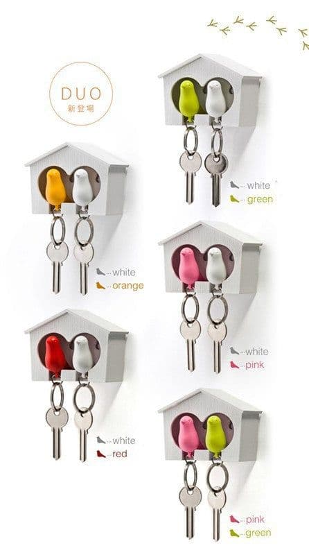 image-Couple Bird House Keychain Key Holder with Key Ring