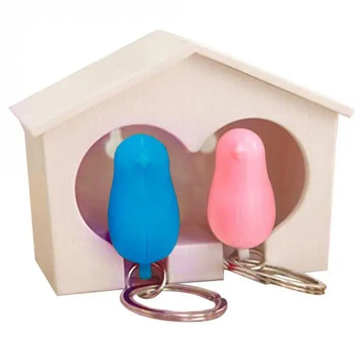 image-Couple Bird House Keychain Key Holder with Key Ring