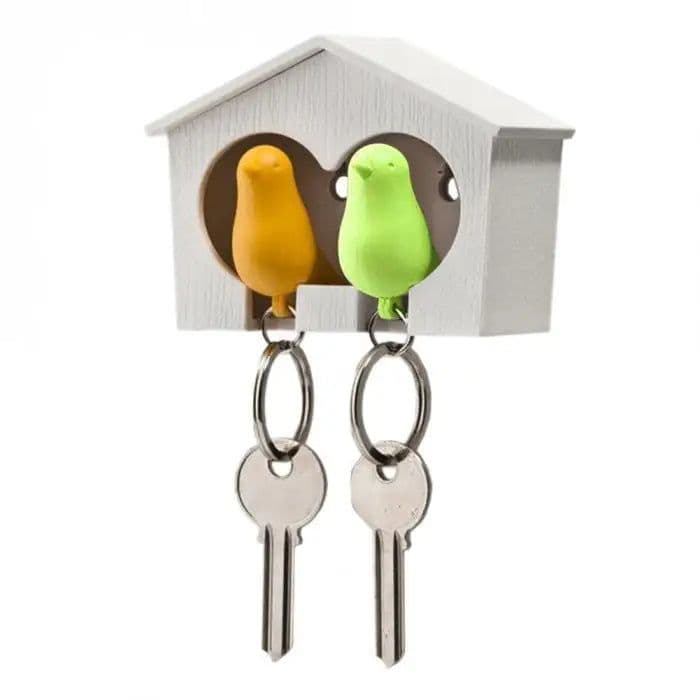image-Couple Bird House Keychain Key Holder with Key Ring