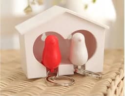 image-Couple Bird House Keychain Key Holder with Key Ring