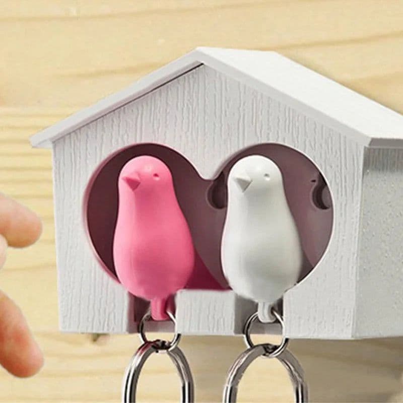 image-Couple Bird House Keychain Key Holder with Key Ring