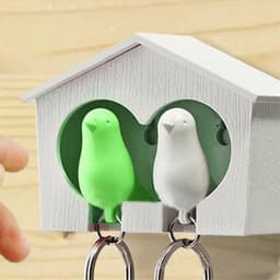 image-Couple Bird House Keychain Key Holder with Key Ring