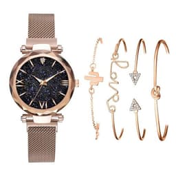image-Women's Starry Sky Dial Magnetic Mesh Quartz Watch Set with Bracelet
