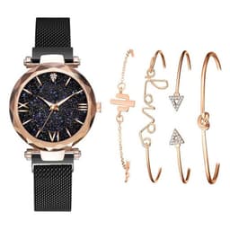 image-Women's Starry Sky Dial Magnetic Mesh Quartz Watch Set with Bracelet