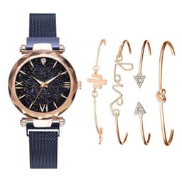 image-Women's Starry Sky Dial Magnetic Mesh Quartz Watch Set with Bracelet