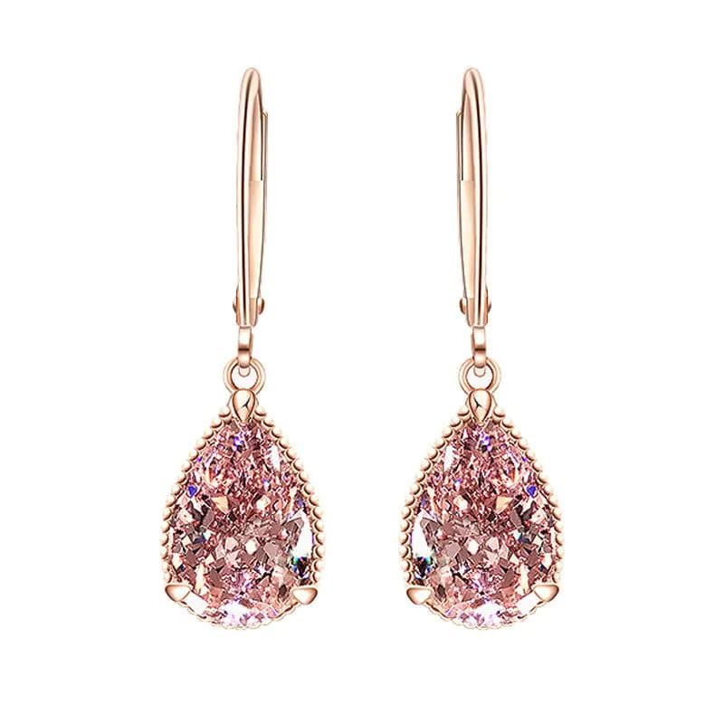 image-Rose Gold Plated Pink Zirconia Water Drop Earrings for Women