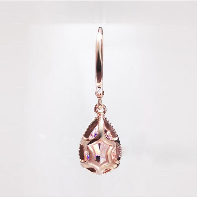 image-Rose Gold Plated Pink Zirconia Water Drop Earrings for Women