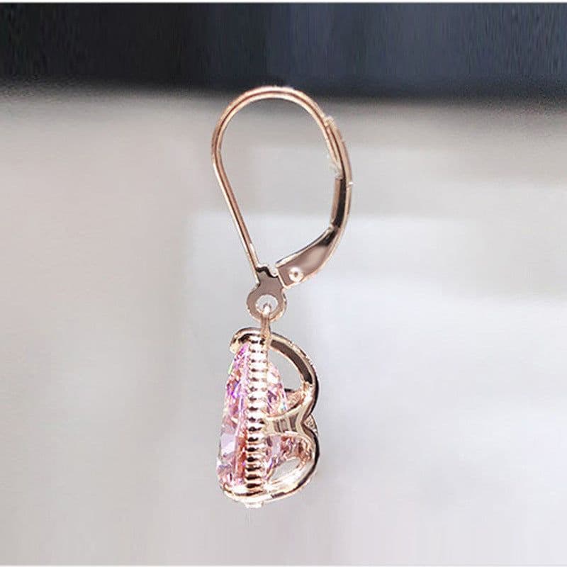 image-Rose Gold Plated Pink Zirconia Water Drop Earrings for Women
